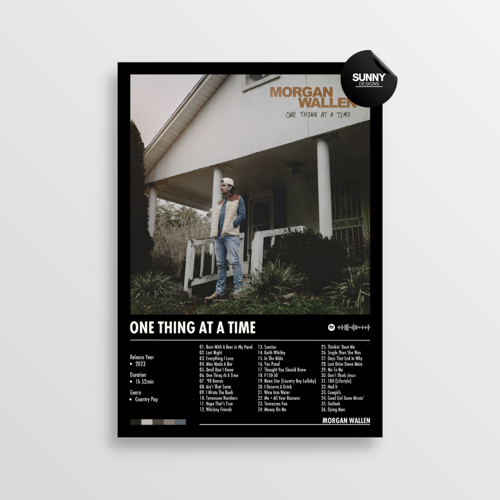 Morgan Wallen One Thing At A Time merch custom album cover poster music poster personalized gifts poster mockup poster template album posters for wall tracklist Sunny Designs Poster
