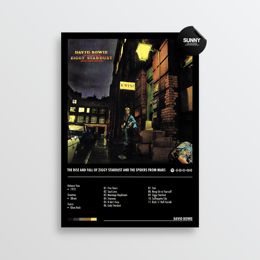 David Bowie The Rise and Fall of Ziggy Stardust and the Spiders from Mars merch custom album cover poster music poster personalized gifts poster mockup poster template album posters for wall Sunny Designs Poster 