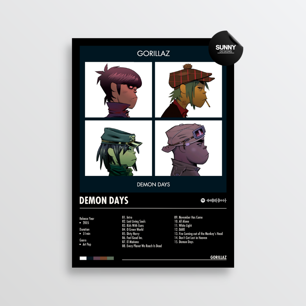 Gorillaz Demon Days merch custom album cover poster music poster personalized gifts poster mockup poster template album posters for wall Sunny Designs Poster 