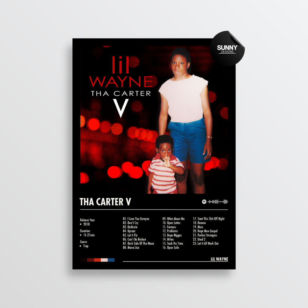 Lil Wayne Tha Carter 5 merch custom album cover poster music poster personalized gifts poster mockup poster template album posters for wall tracklist Sunny Designs Poster
