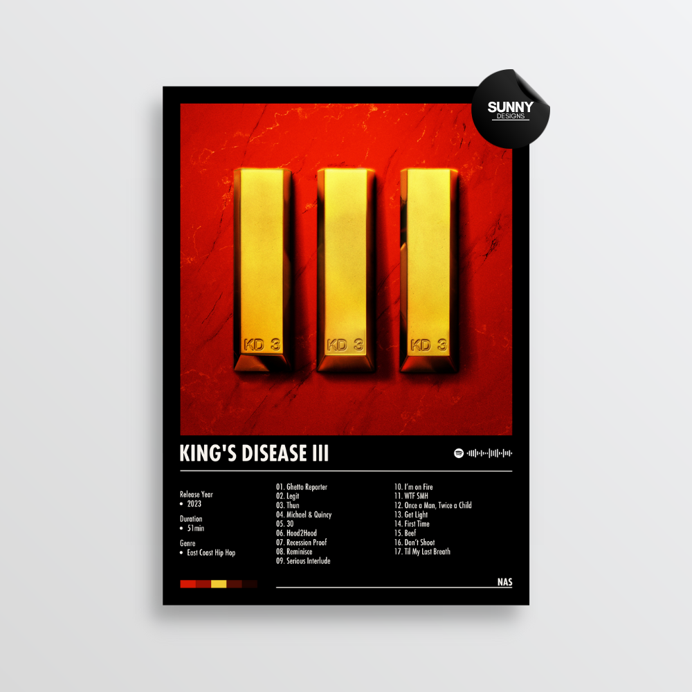 Nas King's Disease 3 merch custom album cover poster music poster personalized gifts poster mockup poster template album posters for wall Sunny Designs Poster 