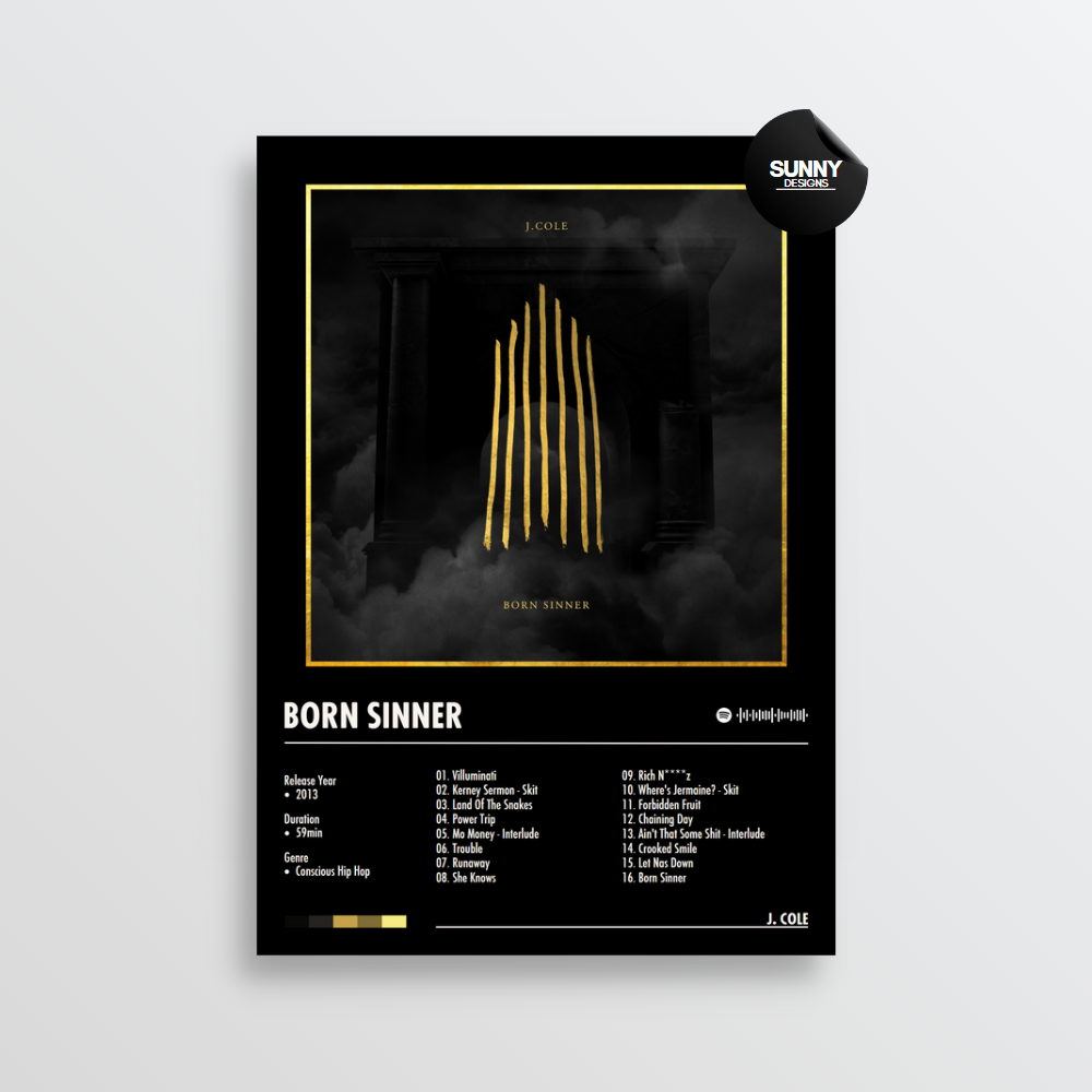 J. Cole Born Sinner merch custom album cover poster music poster personalized gifts poster mockup poster template Sunny Designs Poster