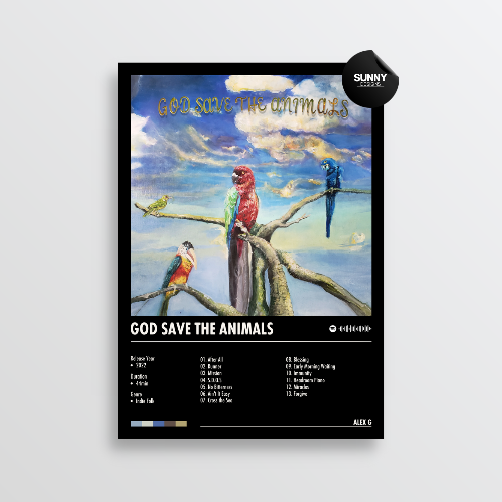 Alex G God Save The Animals merch custom album cover poster music poster personalized gifts poster mockup poster template album posters for wall Sunny Designs Poster 