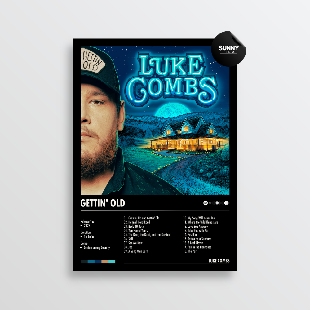 Luke Combs Gettin Old merch custom album cover poster music poster personalized gifts poster mockup poster template album posters for wall tracklist Sunny Designs Poster
