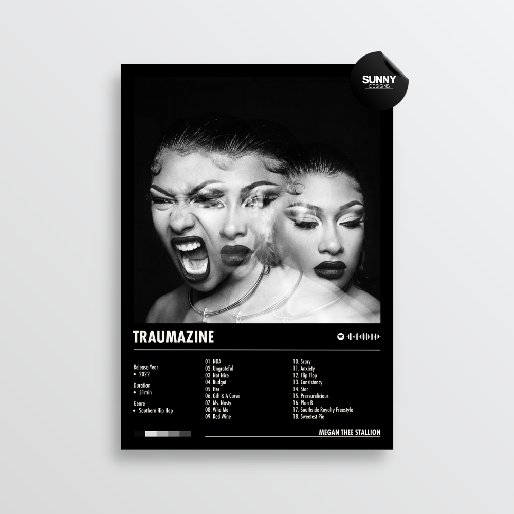 Megan Thee Stallion Traumazine merch custom album cover poster music poster personalized gifts poster mockup poster template album posters for wall tracklist Sunny Designs Poster
