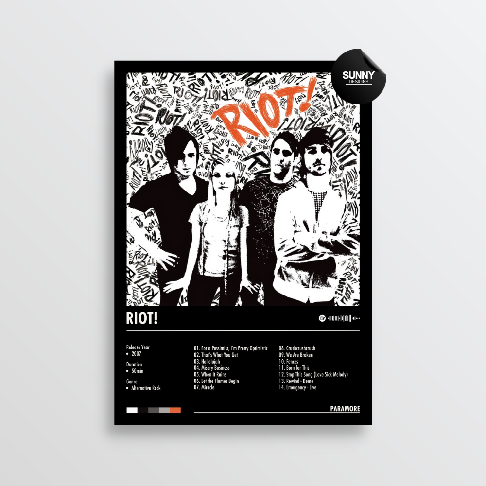 Paramore Riot! merch custom album cover poster music poster personalized gifts poster mockup poster template album posters for wall Sunny Designs Poster