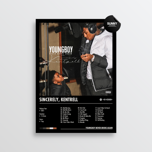 YoungBoy Never Broke Again Sincerely, Kentrell merch custom album cover poster music poster personalized gifts poster mockup poster template album posters for wall Sunny Designs Poster 