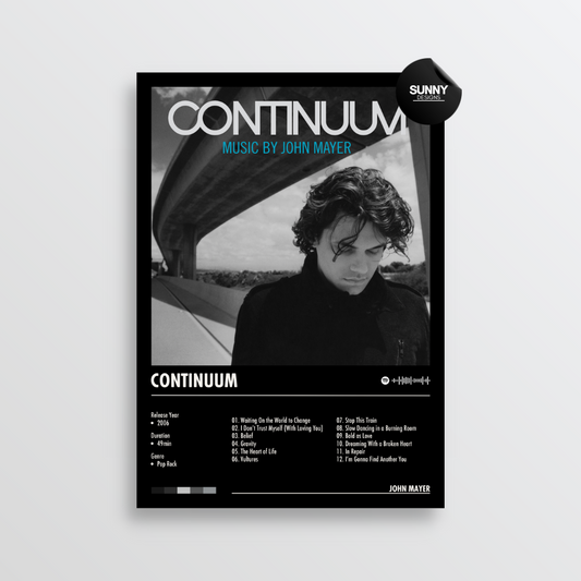 John Mayer Continuum merch custom album cover poster music poster personalized gifts poster mockup poster template album posters for wall Sunny Designs Poster 