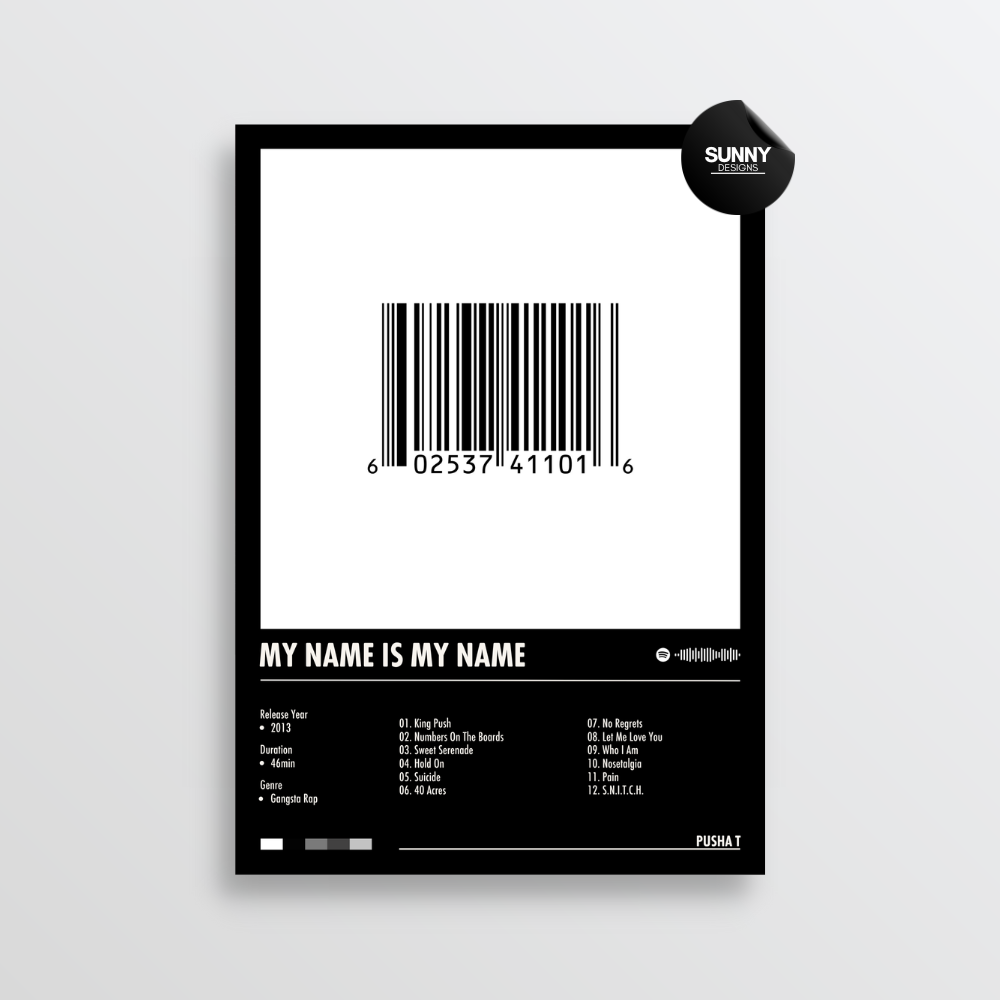 Pusha T My Name Is My Name merch custom album cover poster music poster personalized gifts poster mockup poster template album posters for wall Sunny Designs Poster 