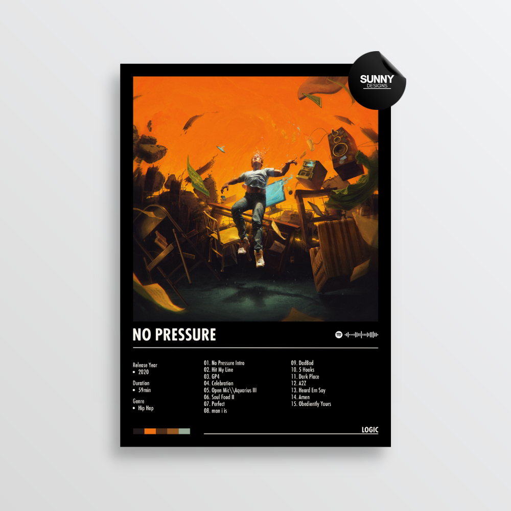 Logic No Pressure merch custom album cover poster music poster personalized gifts poster mockup poster template album posters for wall Sunny Designs Poster 