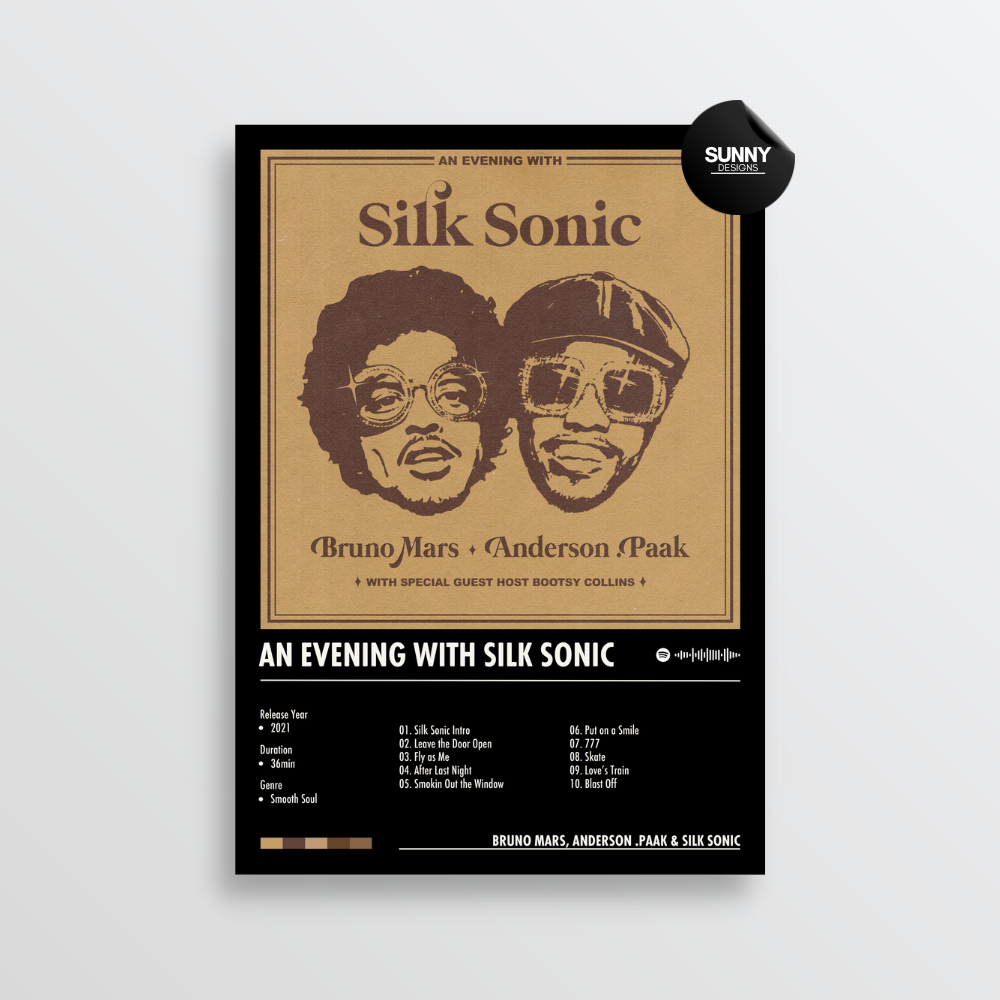 Bruno Mars, Anderson .Paak & Silk Sonic An Evening with Silk Sonic merch custom album cover poster music poster personalized gifts poster mockup poster template album posters for wall Sunny Designs Poster 