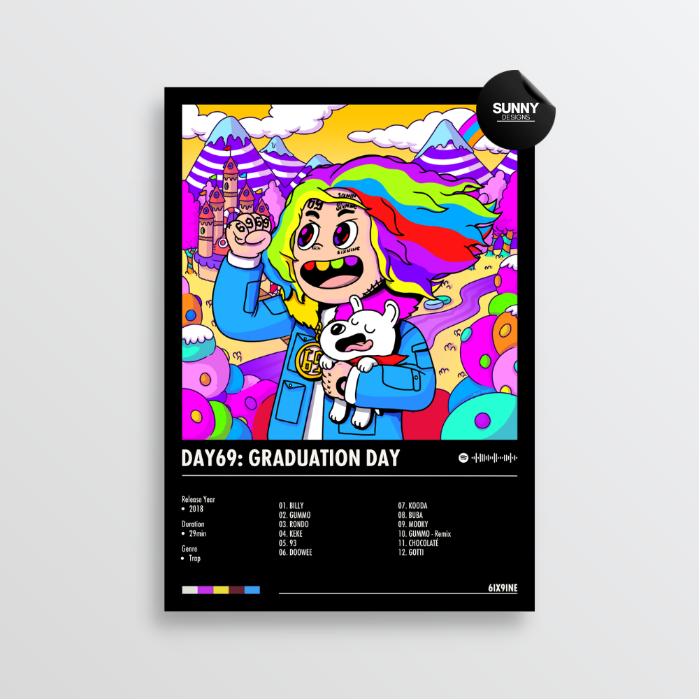 6ix9ine Day69 Graduation Day merch custom album cover poster music poster personalized gifts poster mockup poster template album posters for wall Sunny Designs Poster 