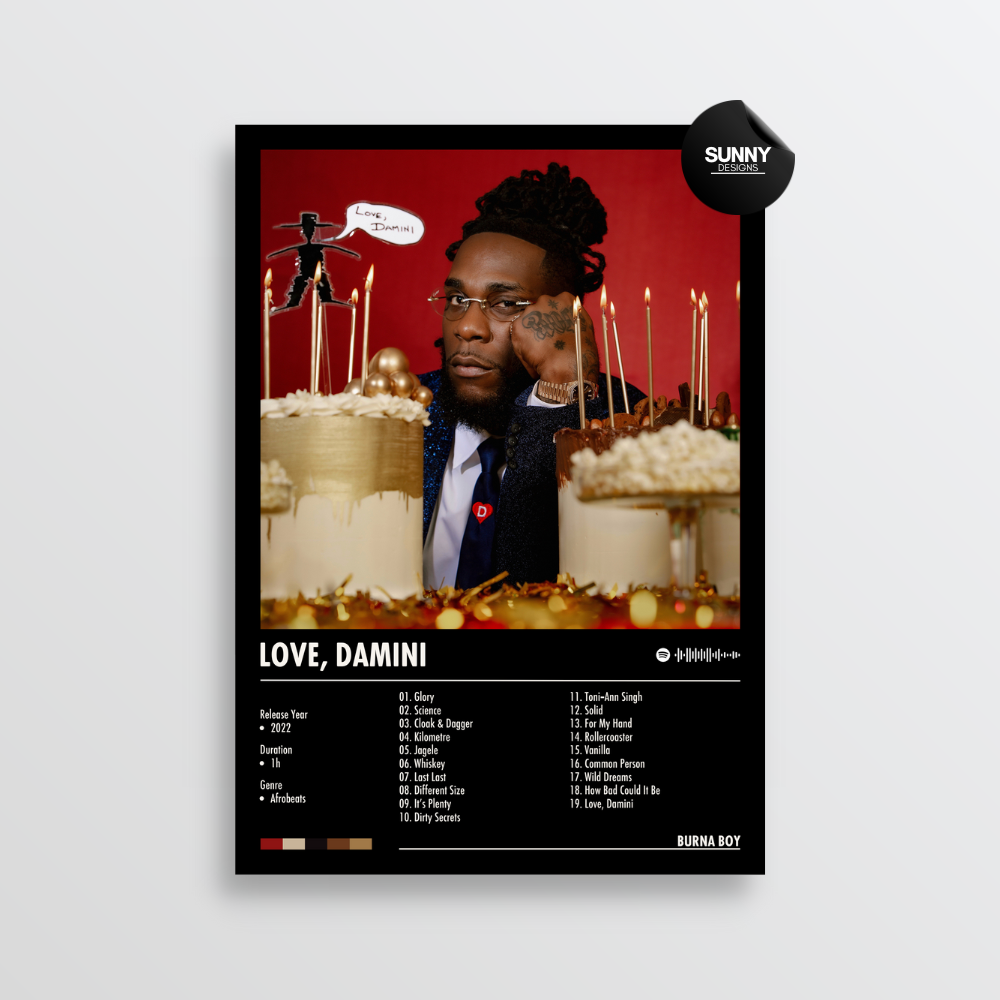 Burna Boy Love, Damini merch custom album cover poster music poster personalized gifts poster mockup poster template album posters for wall Sunny Designs Poster 