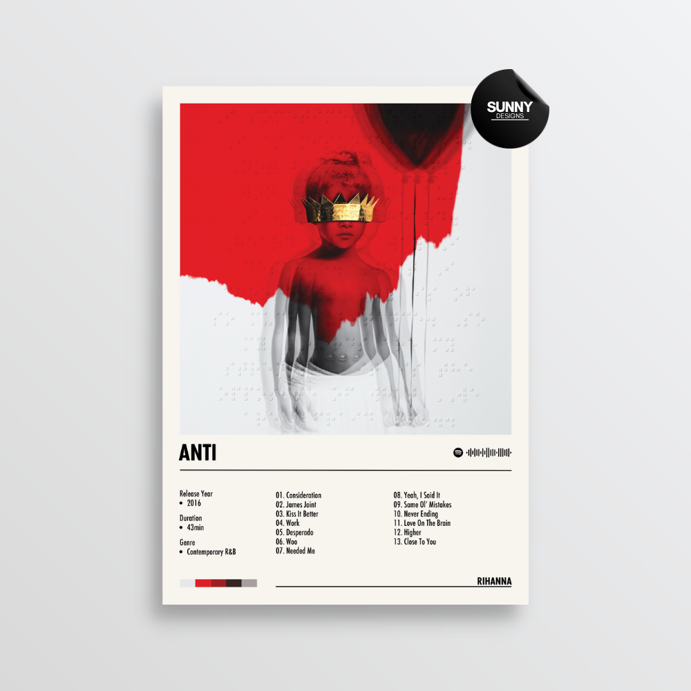 Rihanna ANTI merch custom album cover poster music poster personalized gifts poster mockup poster template album posters for wall Sunny Designs Poster 