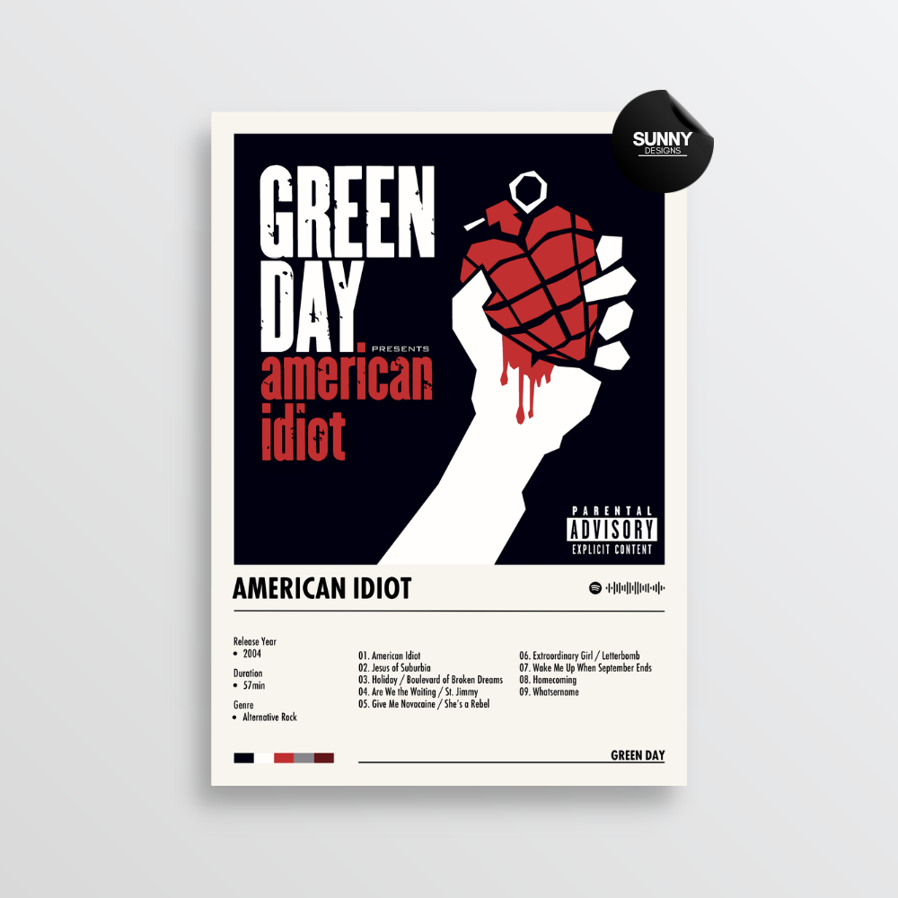 Green Day American Idiot merch custom album cover poster music poster personalized gifts poster mockup poster template album posters for wall Sunny Designs Poster 