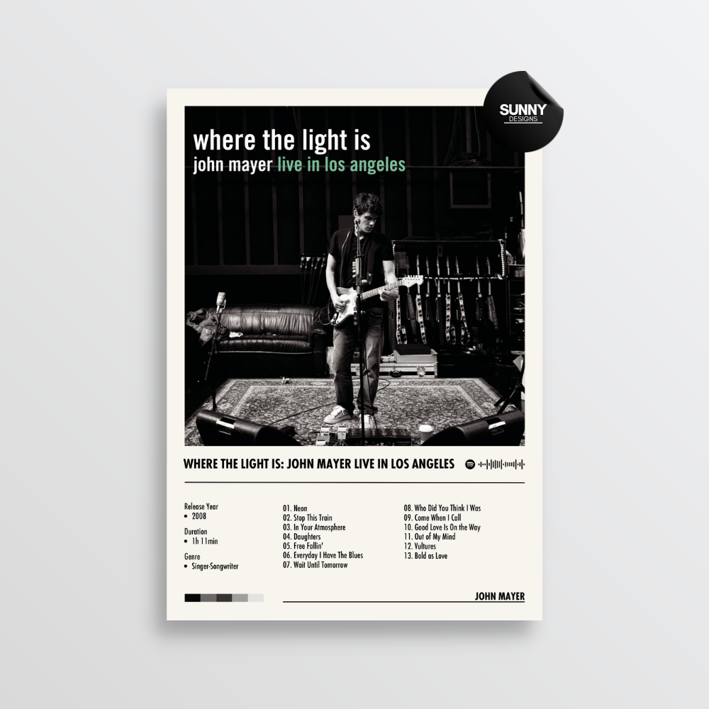 John Mayer Where the Light Is John Mayer Live In Los Angeles merch custom album cover poster music poster personalized gifts poster mockup poster template album posters for wall Sunny Designs Poster 