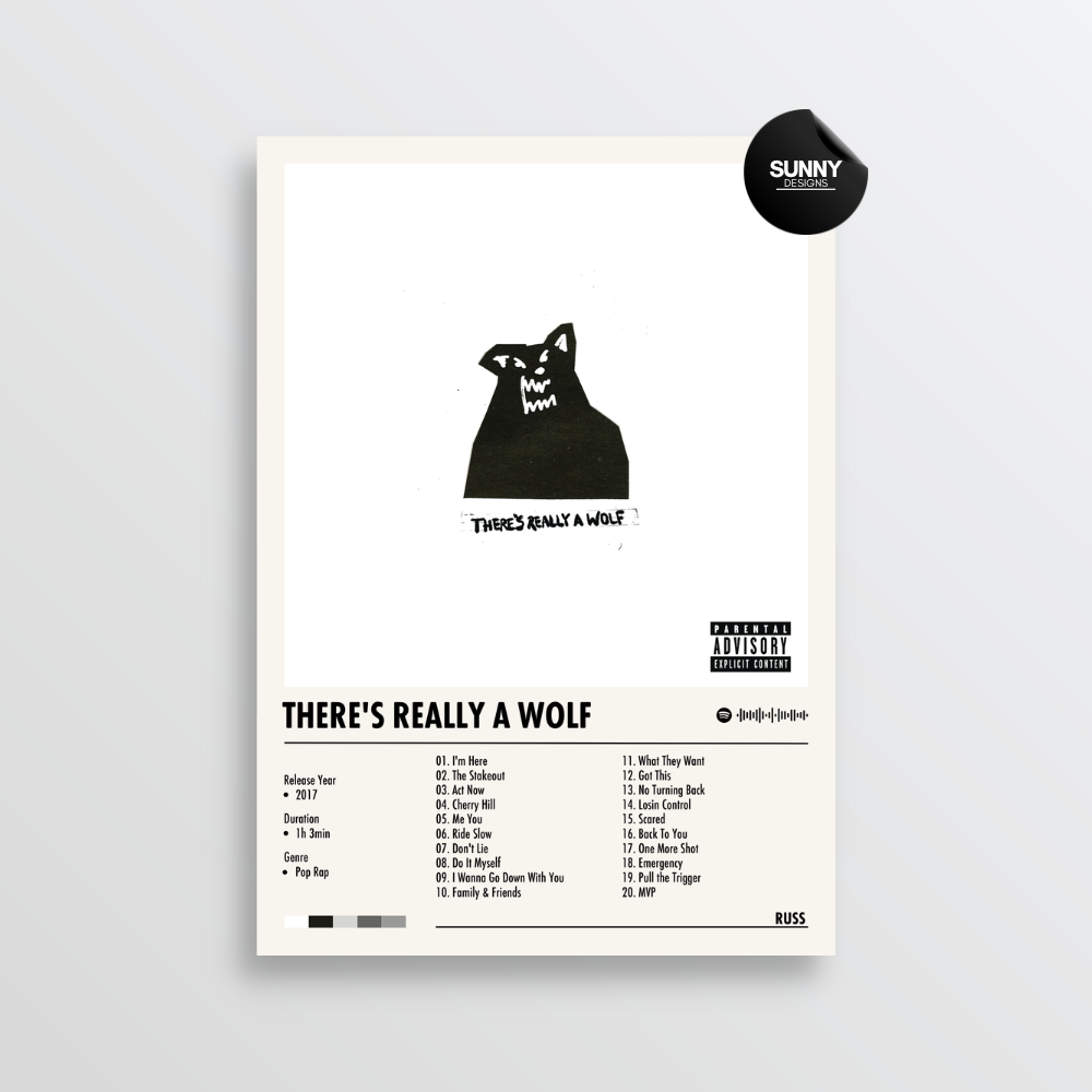 Russ There's Really A Wolf merch custom album cover poster music poster personalized gifts poster mockup poster template album posters for wall Sunny Designs Poster 