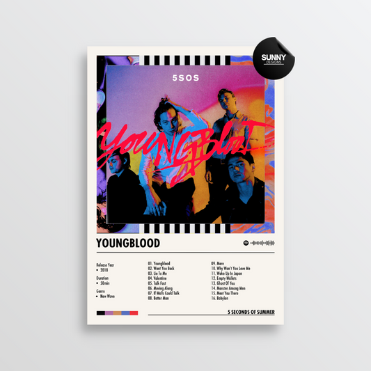 5 Seconds of Summer Youngblood merch custom album cover poster music poster personalized gifts poster mockup poster template album posters for wall Sunny Designs Poster 