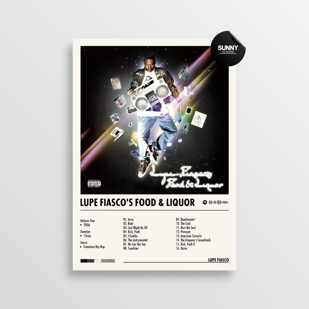 Lupe Fiasco Lupe Fiasco's Food and Liquor merch custom album cover poster music poster personalized gifts poster mockup poster template album posters for wall tracklist Sunny Designs Poster
