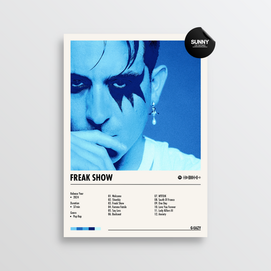 G-Eazy Freak Show merch custom album cover poster music poster personalized gifts poster mockup poster template album posters for wall tracklist Sunny Designs Poster
